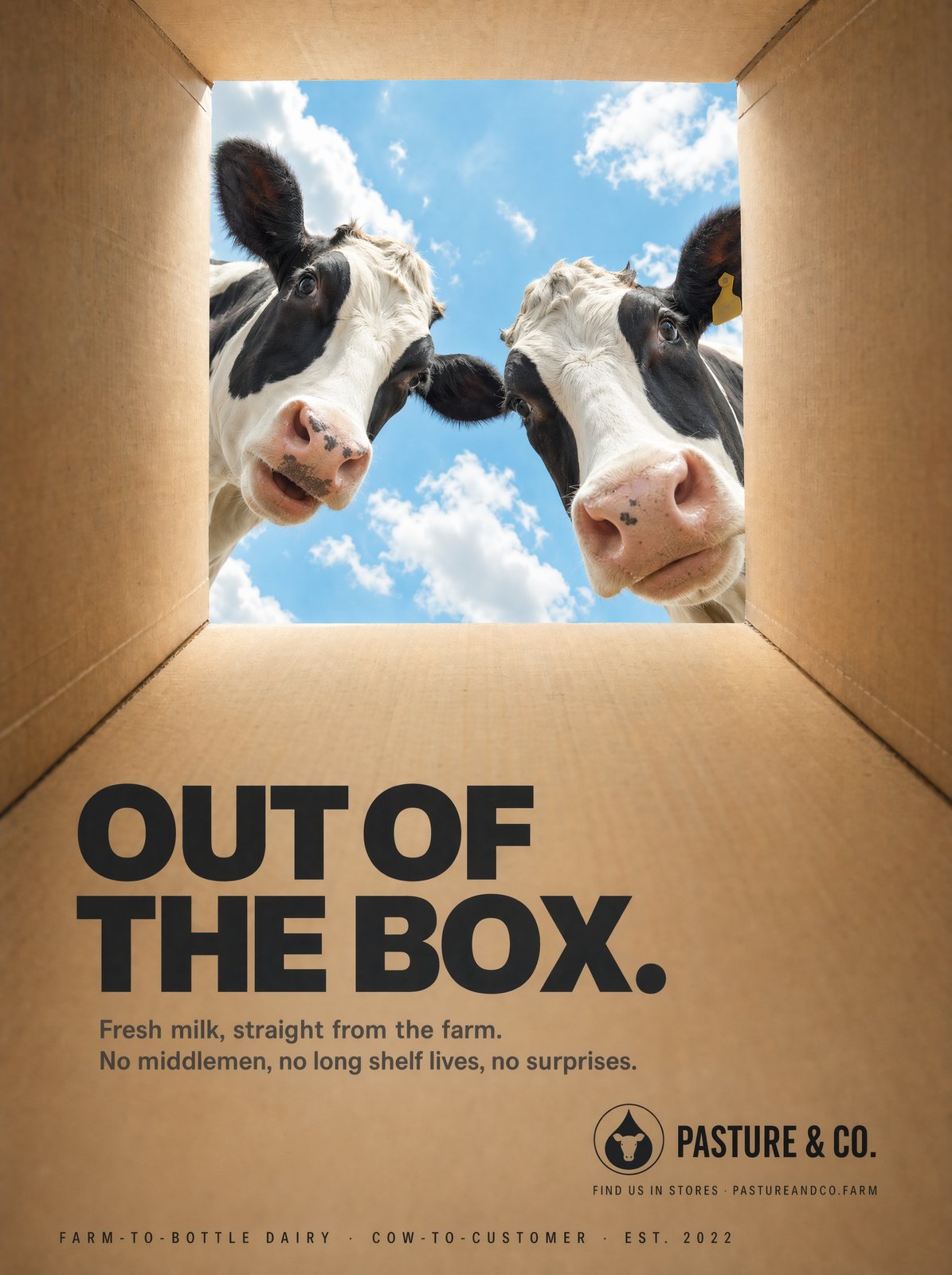 KI-Ad-Creative: Milch-Kampagne „Out of the Box“ mit zwei Kühen