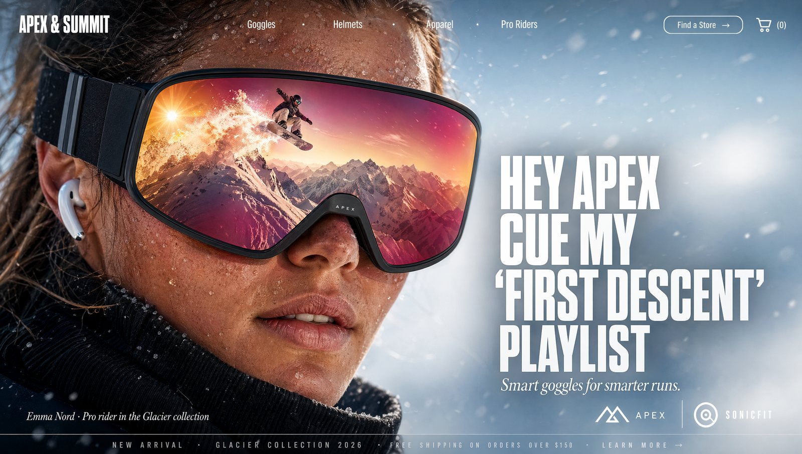 KI-Web-Hero: E-Commerce-Startseite für Ski-Goggles „Apex & Summit“